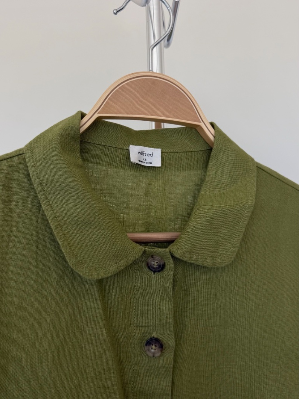 Wilfred Aritzia Olive Green Linen Blend Button Front Midi Dress XS-S - Picture 3 of 9